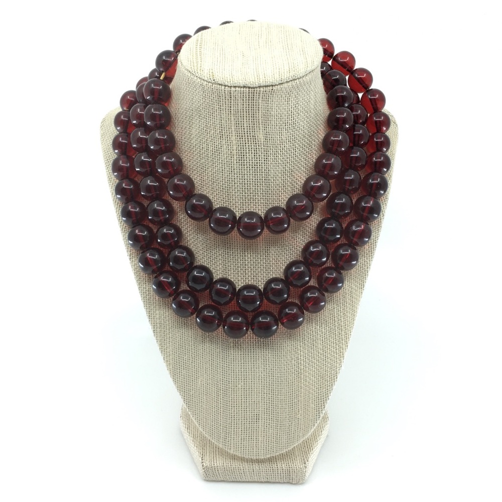 Rare Vintage Cherry Amber Red Bakelite Chunky Beaded Necklace Long 24” Tested
